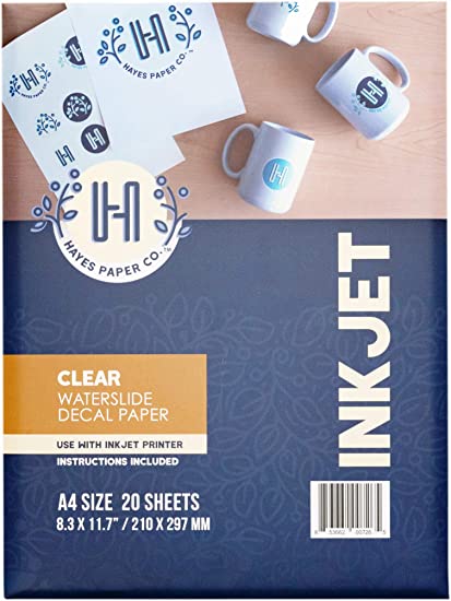 Hayes Paper, Waterslide Decal Paper INKJET CLEAR 20 Sheets